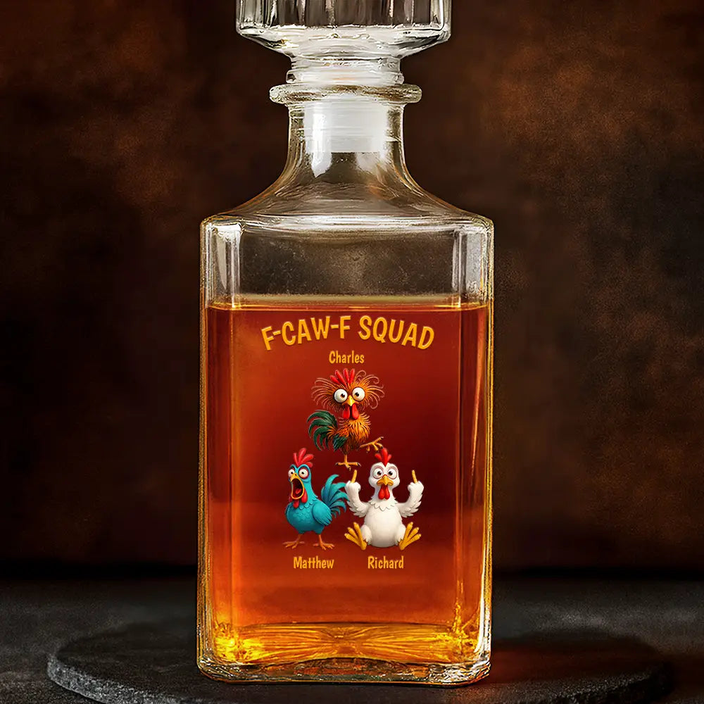 3D Effect Funny Chickens F-CAW-F Squad - Personalized Square Whiskey Bottle