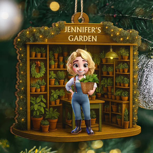 Gift For Yourself, Gift For Women, Gift For Men, Happy, Christmas - 3D Effect Gardening Woman Man - Personalized Custom Shaped Wooden Ornament