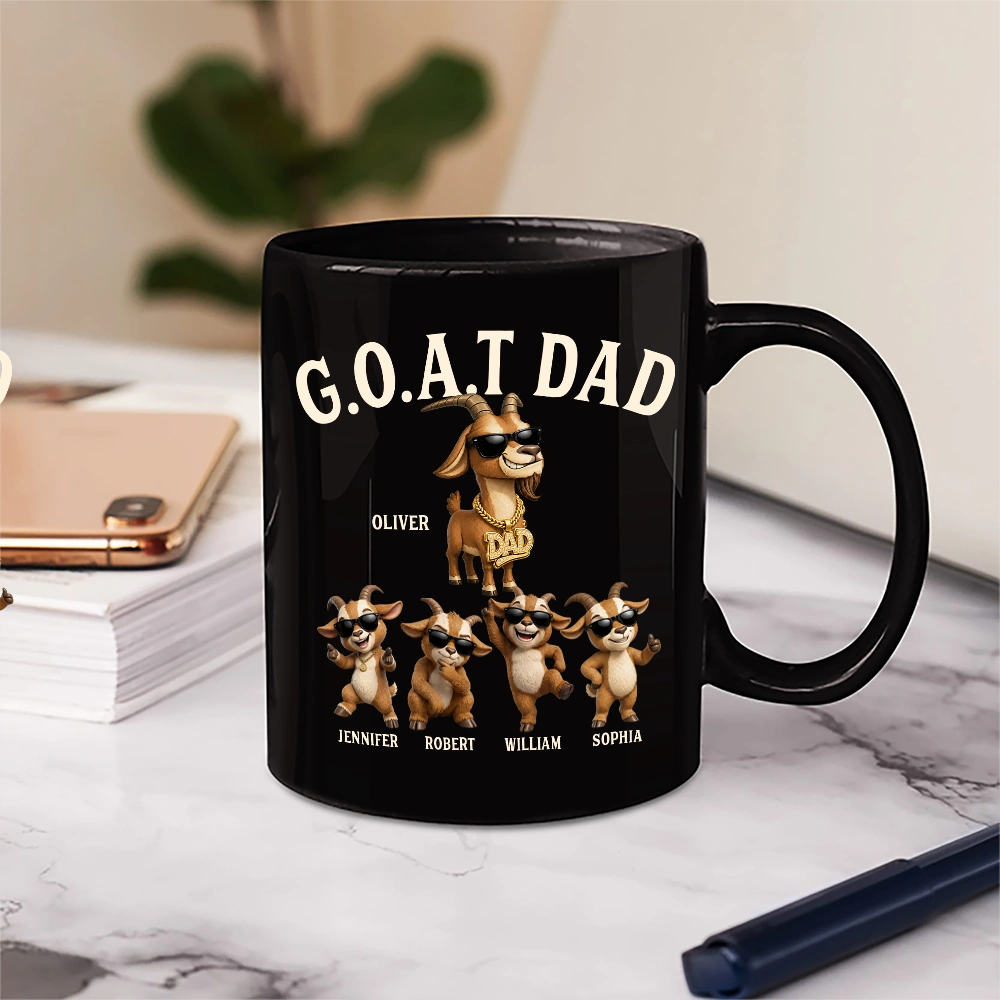 Gift For Father,Gift For Grandpa,Top Market,Non-Eng,Icon,Humorous - 3D Effect Goat Dad And Kids - Personalized Mug