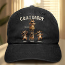 Gift For Father,Humorous,Icon - 3D Effect Goat Dad And Kids - Personalized Vintage Washed Denim Cap