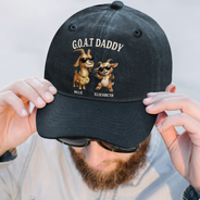 Gift For Father,Humorous,Icon - 3D Effect Goat Dad And Kids - Personalized Vintage Washed Denim Cap