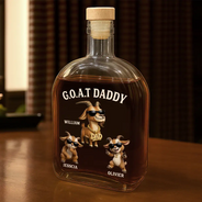 Gift For Father,Humorous,Icon - 3D Effect Goat Dad And Kids - Personalized Whiskey Bottle