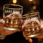 Gift For Father,Humorous,Icon - 3D Effect Goat Dad And Kids - Personalized Whiskey Glass