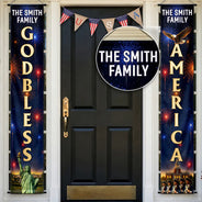 America 250th,Independence Day,Family,Proud,Custom Text - 3D Effect God Bless America - Personalized Porch Banners