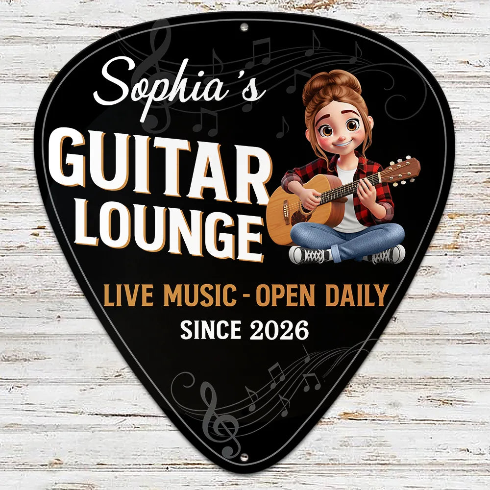 Gift For Women, Gift For Men, Gift For Yourself, Happy, Guitar - 3D Effect Guitar Player Music Lounge - Personalized Custom Shaped Metal Sign