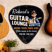 Gift For Women, Gift For Men, Gift For Yourself, Happy, Guitar - 3D Effect Guitar Player Music Lounge - Personalized Custom Shaped Metal Sign