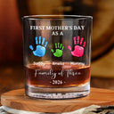 Family,New Dad,New Mom,New baby,Happy - 3D Effect Handprints Family - Personalized Whiskey Glass