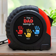 Gift For Father,Gift For Grandpa,Happy - 3D Effect Handprints This Papa Grandpa Belongs To - Personalized Tape Measure