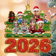Christmas, Cozy, Family, Vector - 3D Effect Happy Family With Dogs & Cats - Personalized Custom Shaped Wooden Ornament