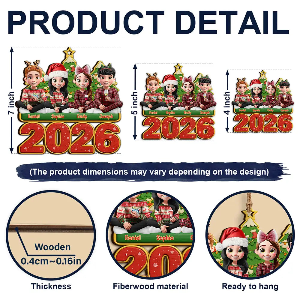 Christmas, Cozy, Family, Vector - 3D Effect Happy Family With Dogs & Cats - Personalized Custom Shaped Wooden Ornament