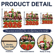 Christmas, Cozy, Family, Vector - 3D Effect Happy Family With Dogs & Cats - Personalized Custom Shaped Wooden Ornament