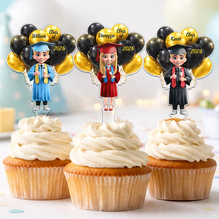 3D Effect Happy Graduation Woman Man - Personalized Acrylic Cake Topper