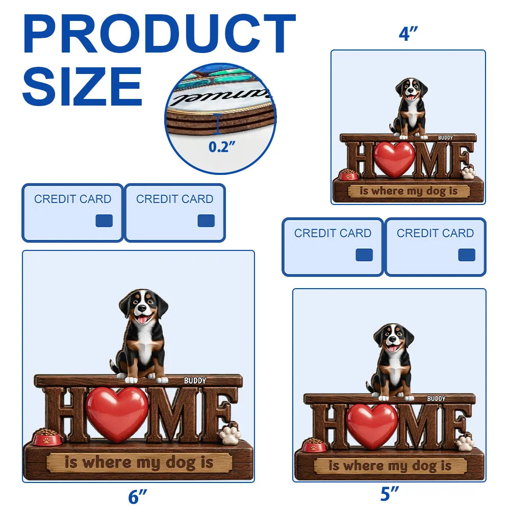 Top Market,Adorable,Pet Lovers,Vector - 3D Effect Home Is Where My Dogs Cats Are - Personalized Custom Shaped Wood Sign