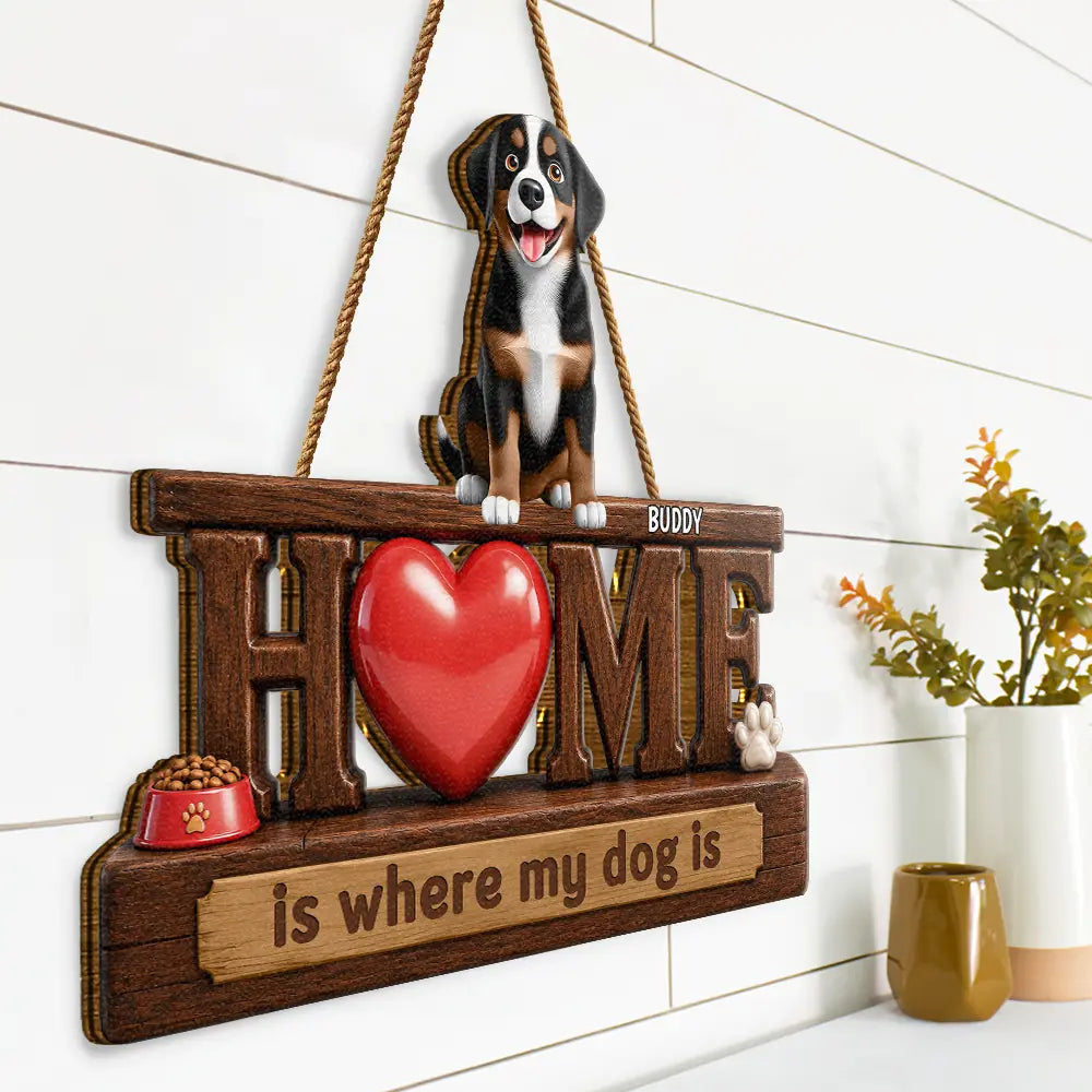 Top Market,Adorable,Pet Lovers,Vector - 3D Effect Home Is Where My Dogs Cats Are - Personalized Custom Shaped Wood Sign