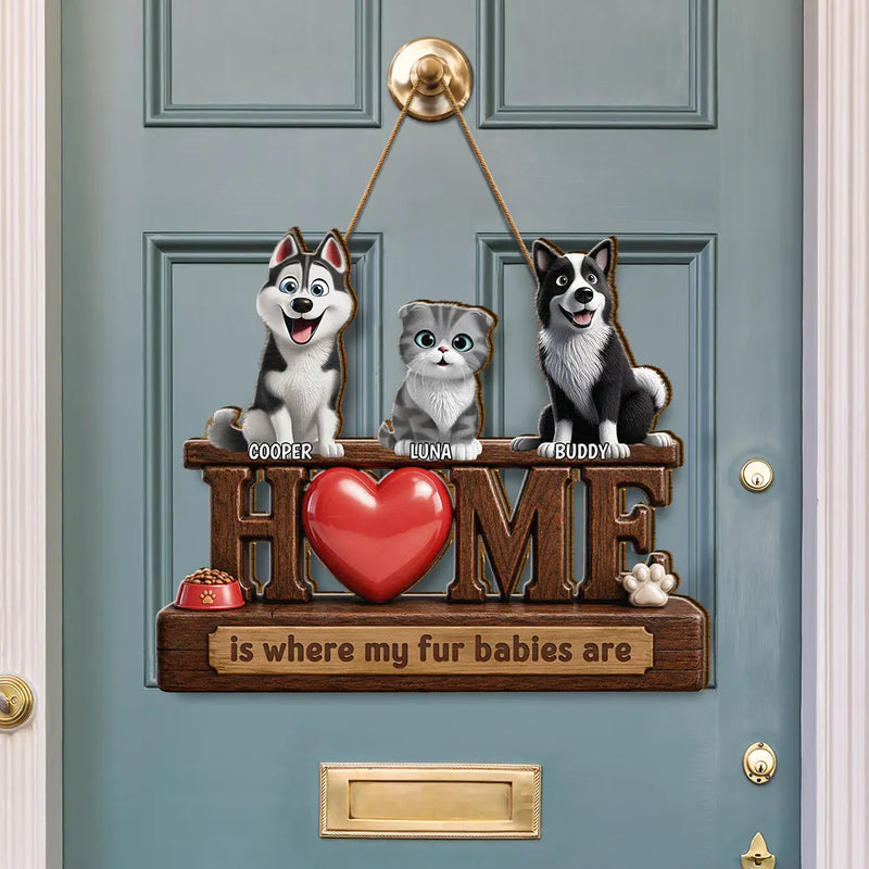 Top Market,Adorable,Pet Lovers,Vector - 3D Effect Home Is Where My Dogs Cats Are - Personalized Custom Shaped Wood Sign