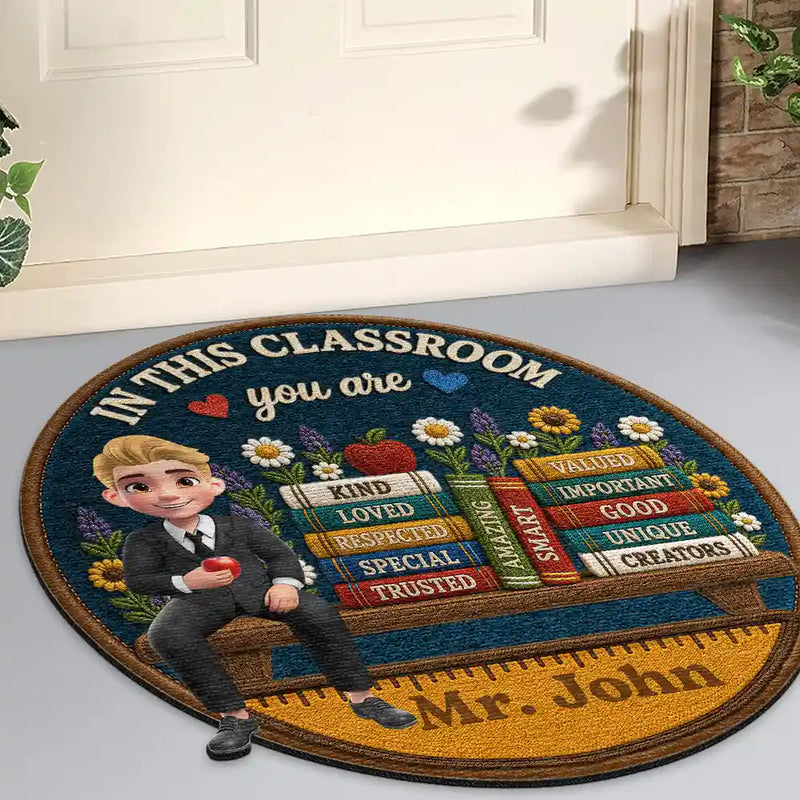 Teacher,Inspirational,Back To School,Vector - 3D Effect In This Classroom You Are Kind Loved - Personalized Custom Shaped Doormat