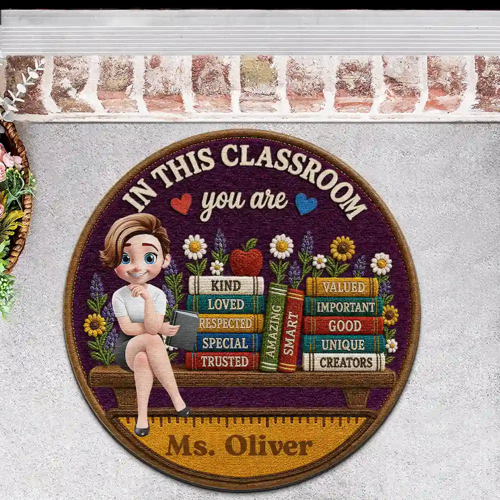 Teacher,Inspirational,Back To School,Vector - 3D Effect In This Classroom You Are Kind Loved - Personalized Custom Shaped Doormat