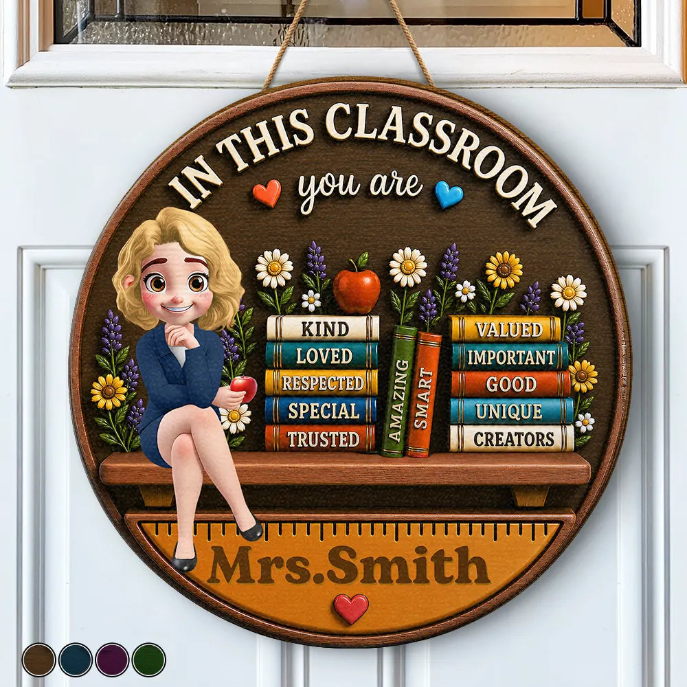 Top Market, Teacher, Inspirational, Back To School, Vector - 3D Effect In This Classroom You Are Kind Loved - Personalized Custom Shaped Wood Sign