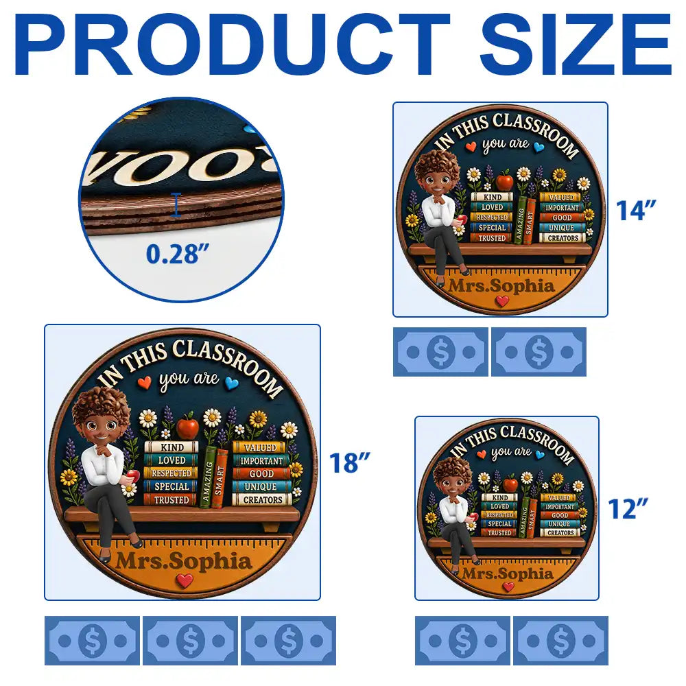 Top Market, Teacher, Inspirational, Back To School, Vector - 3D Effect In This Classroom You Are Kind Loved - Personalized Custom Shaped Wood Sign