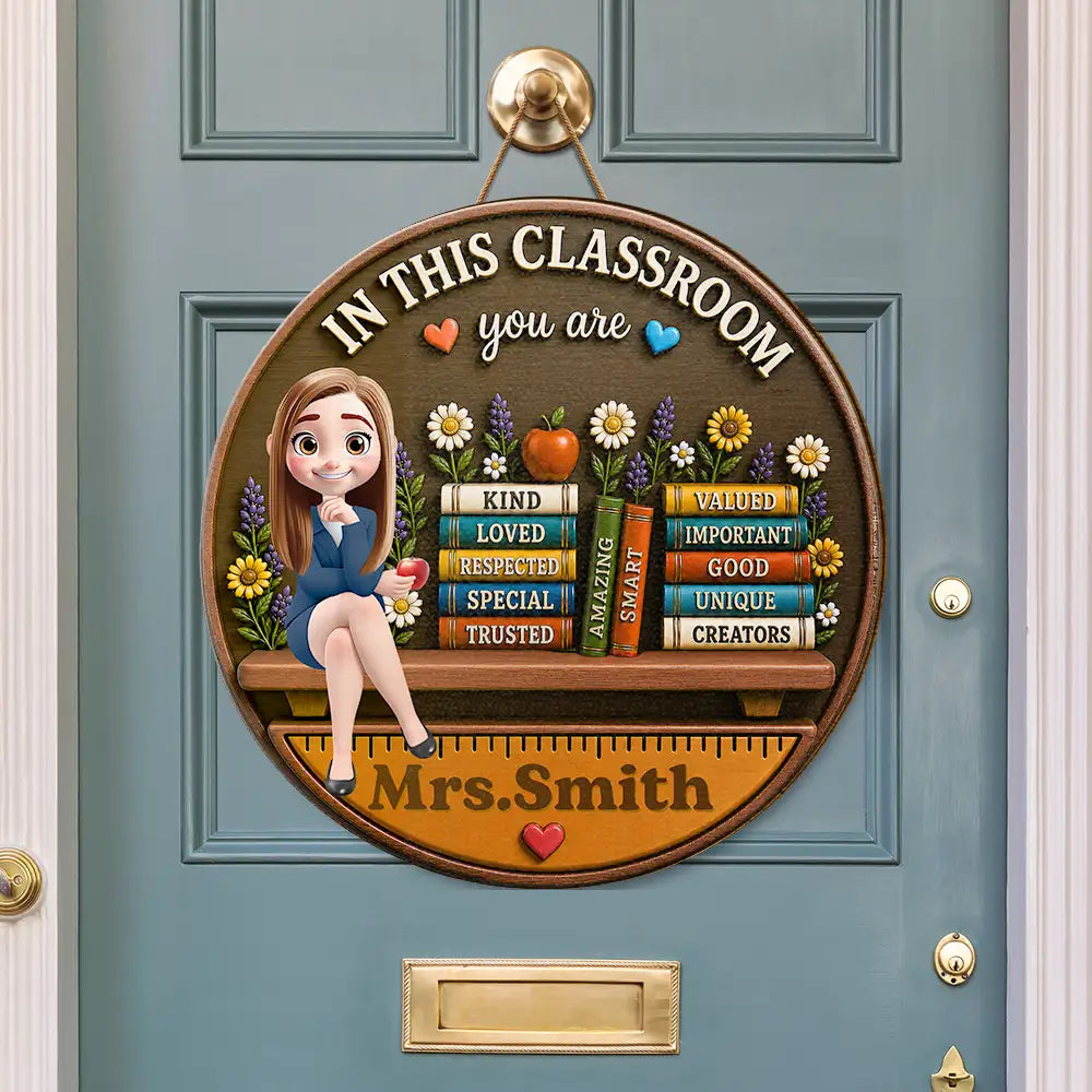 Top Market, Teacher, Inspirational, Back To School, Vector - 3D Effect In This Classroom You Are Kind Loved - Personalized Custom Shaped Wood Sign