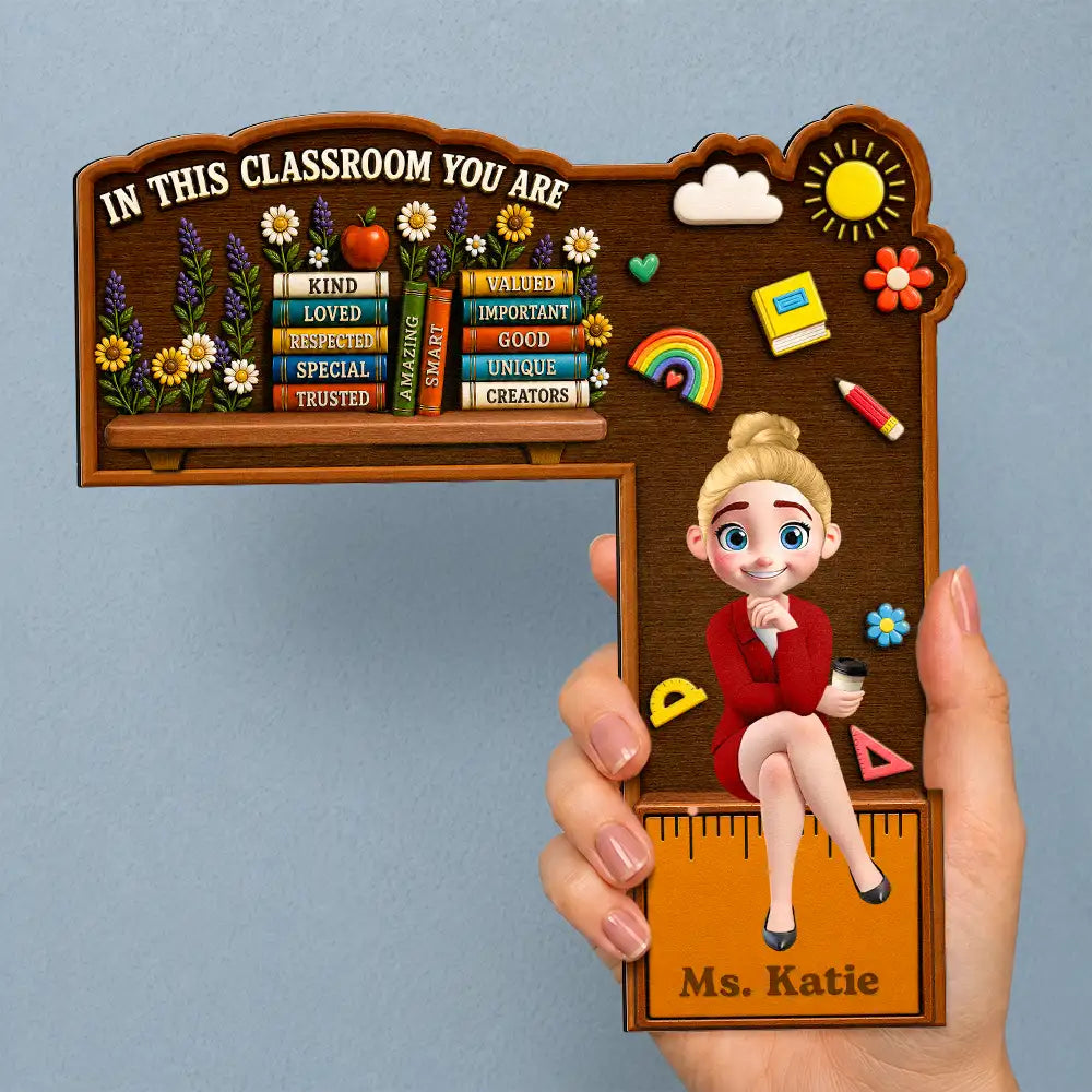 Teacher,Inspirational,Back To School,Vector - 3D Effect In This Classroom You Are Kind Loved - Personalized Door Corner Wood Sign