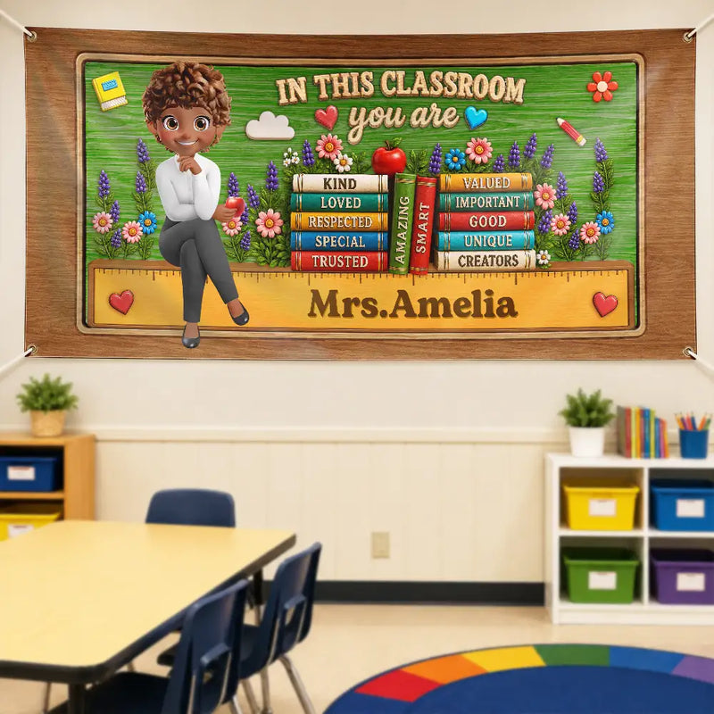 Teacher,Inspirational,Back To School,Vector - 3D Effect In This Classroom You Are Kind Loved - Personalized Horizontal Banner