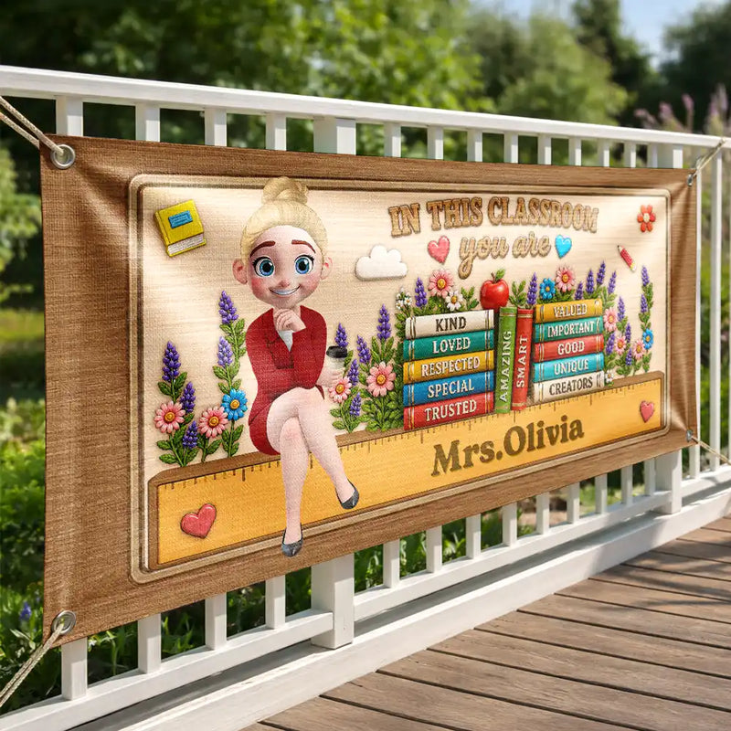 Teacher,Inspirational,Back To School,Vector - 3D Effect In This Classroom You Are Kind Loved - Personalized Horizontal Banner