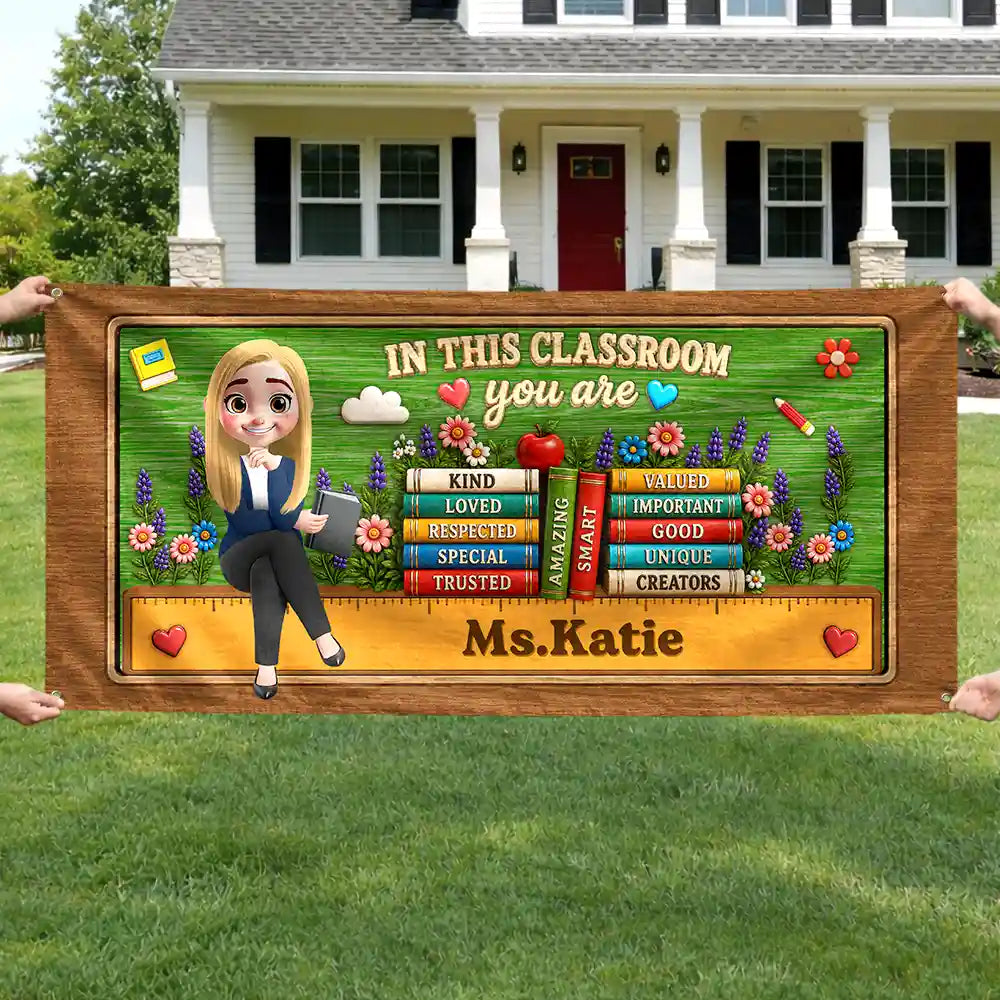 Teacher,Inspirational,Back To School,Vector - 3D Effect In This Classroom You Are Kind Loved - Personalized Horizontal Banner