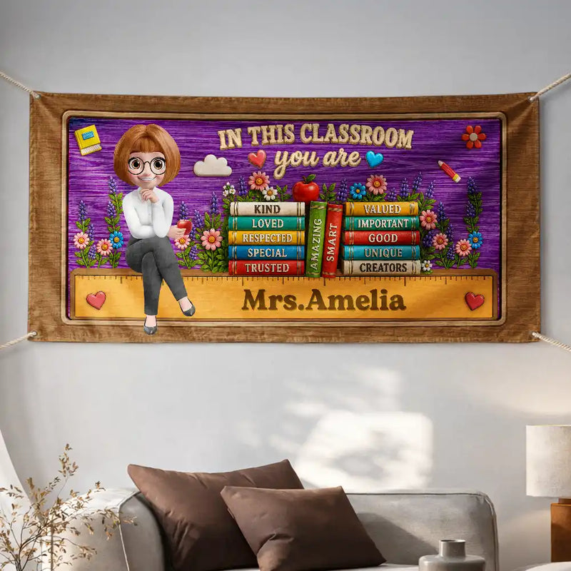 Teacher,Inspirational,Back To School,Vector - 3D Effect In This Classroom You Are Kind Loved - Personalized Horizontal Banner