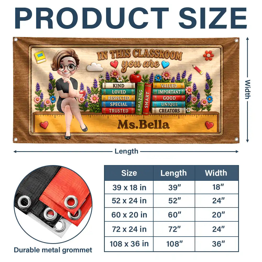 Teacher,Inspirational,Back To School,Vector - 3D Effect In This Classroom You Are Kind Loved - Personalized Horizontal Banner