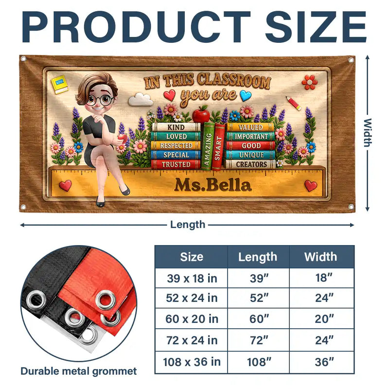 Teacher,Inspirational,Back To School,Vector - 3D Effect In This Classroom You Are Kind Loved - Personalized Horizontal Banner