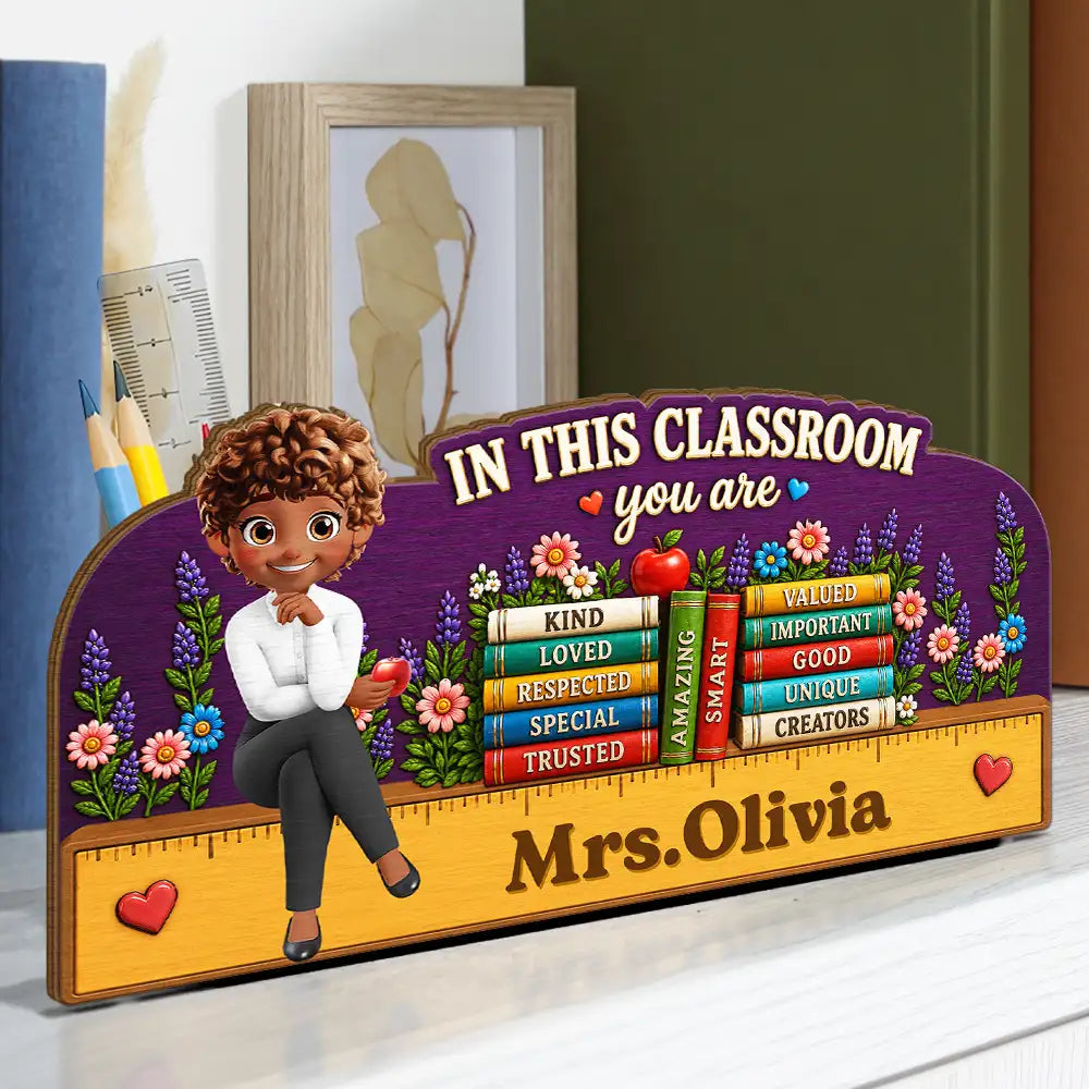 Teacher,Inspirational,Back To School,Vector - 3D Effect In This Classroom You Are Kind Loved - Personalized Wooden Pen Pencil Holder