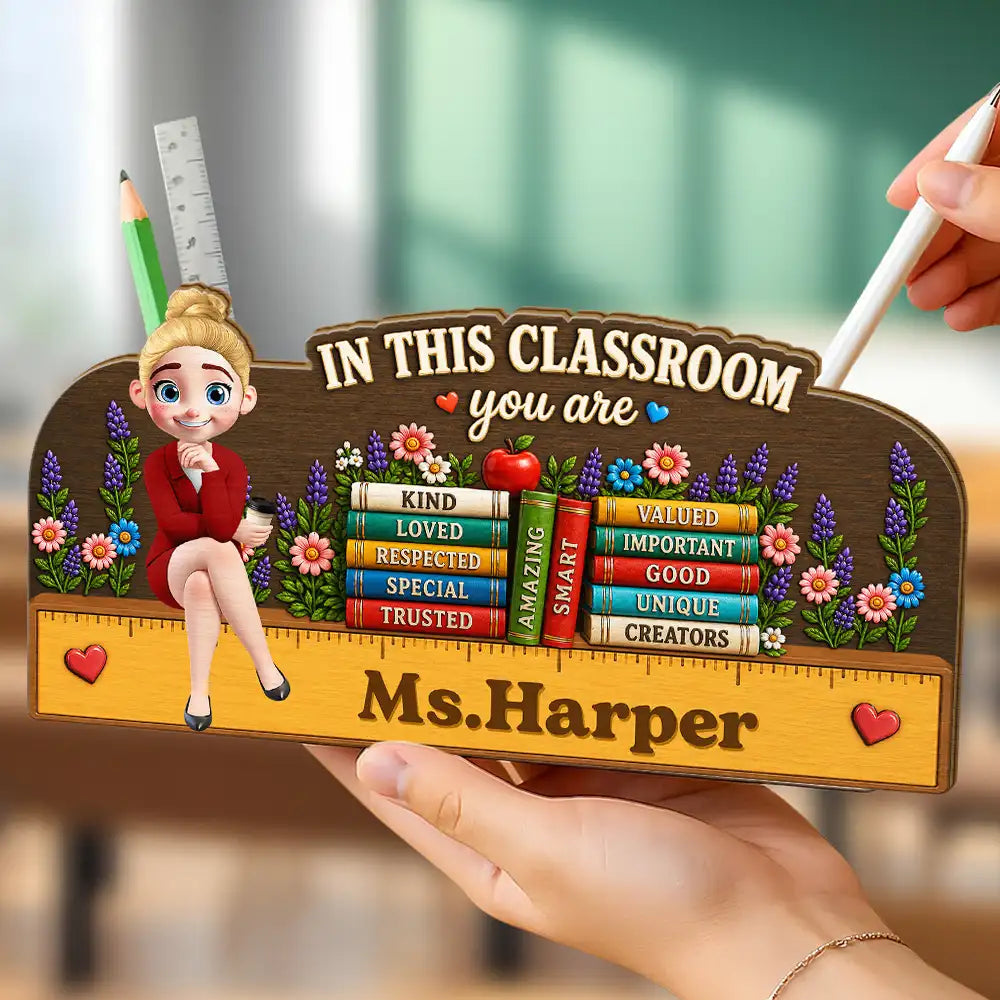 Teacher,Inspirational,Back To School,Vector - 3D Effect In This Classroom You Are Kind Loved - Personalized Wooden Pen Pencil Holder