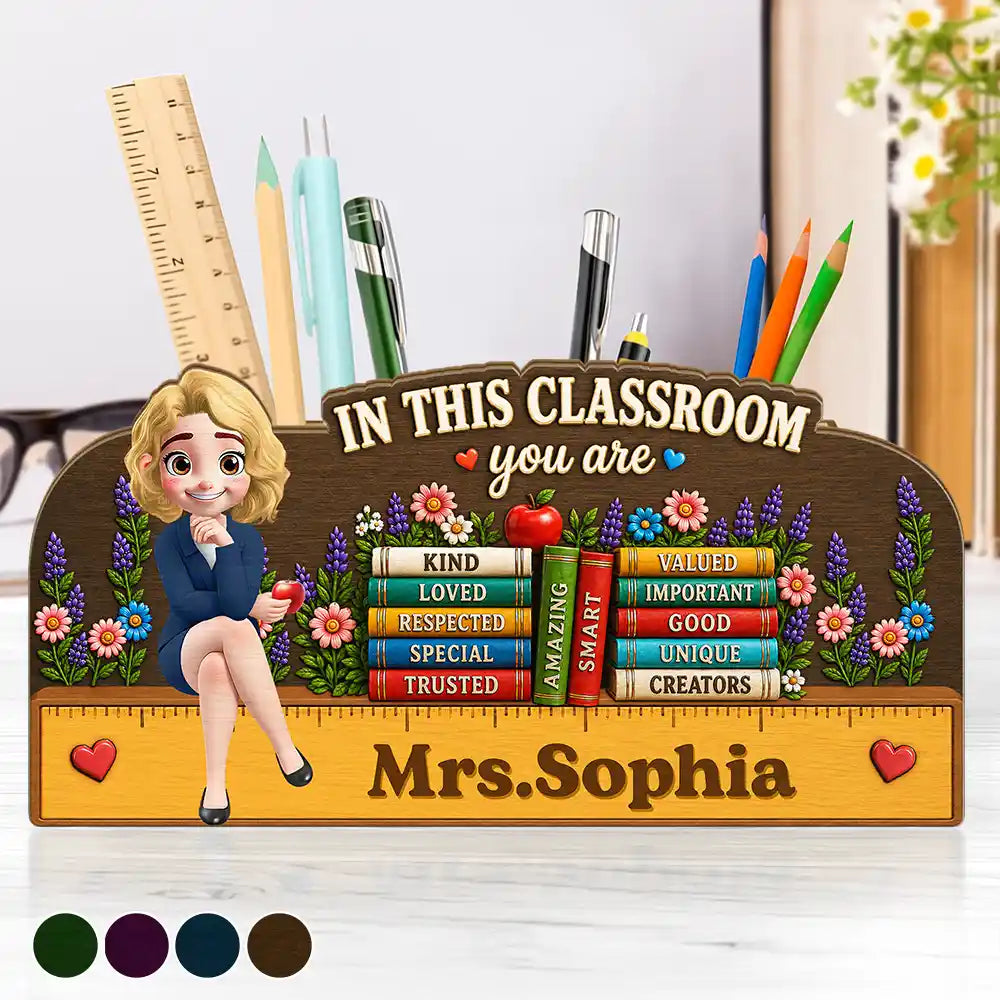 Teacher,Inspirational,Back To School,Vector - 3D Effect In This Classroom You Are Kind Loved - Personalized Wooden Pen Pencil Holder