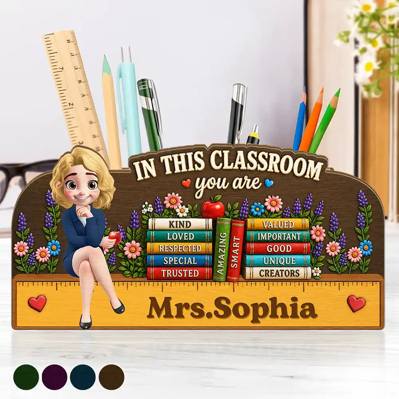 Teacher,Inspirational,Back To School,Vector - 3D Effect In This Classroom You Are Kind Loved - Personalized Wooden Pen Pencil Holder