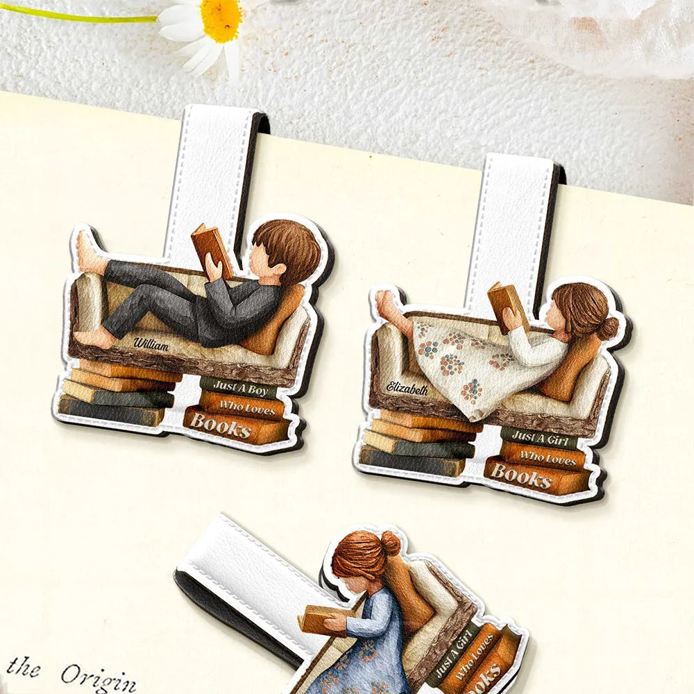 3D Effect Just A Girl Who Loves Books - Personalized Custom Shaped Leather Magnetic Bookmark