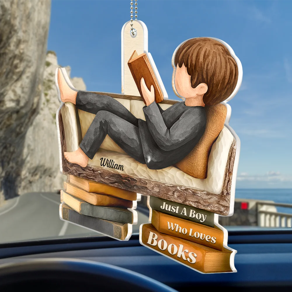 Gift For Women,Gift For Men,Happy,Reading - 3D Effect Just A Girl Who Loves Books - Personalized Acrylic Car Hanger