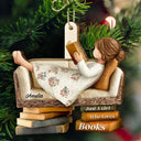 Gift For Yourself,Gift For Women,Gift For Men,Reading,Christmas,Happy - 3D Effect Just A Girl Who Loves Books - Personalized Custom Shaped Wooden Ornament