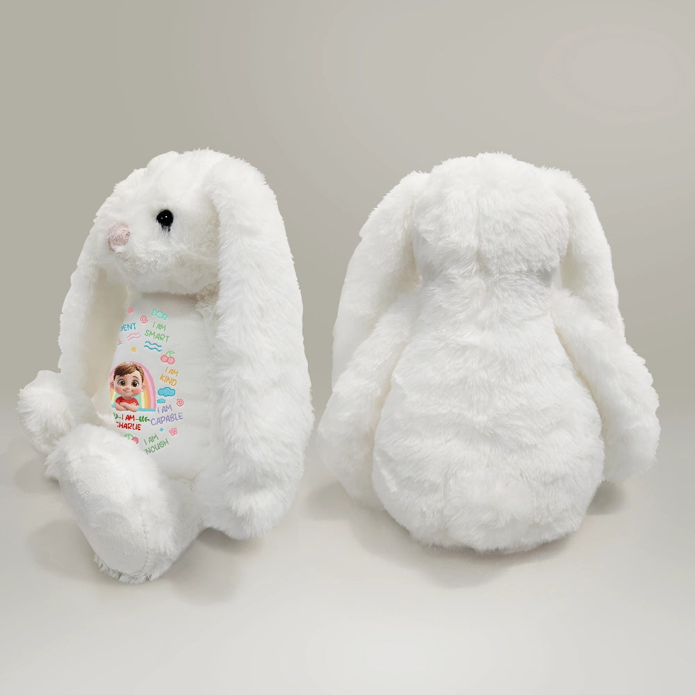Gift For Kids, Gift For Grandkids, Grandpa - Grandkids, Grandma - Grandkids,Happy - 3D Effect Kid Baby I Am Kind I Am Smart - Personalized Soft Toy Bunny