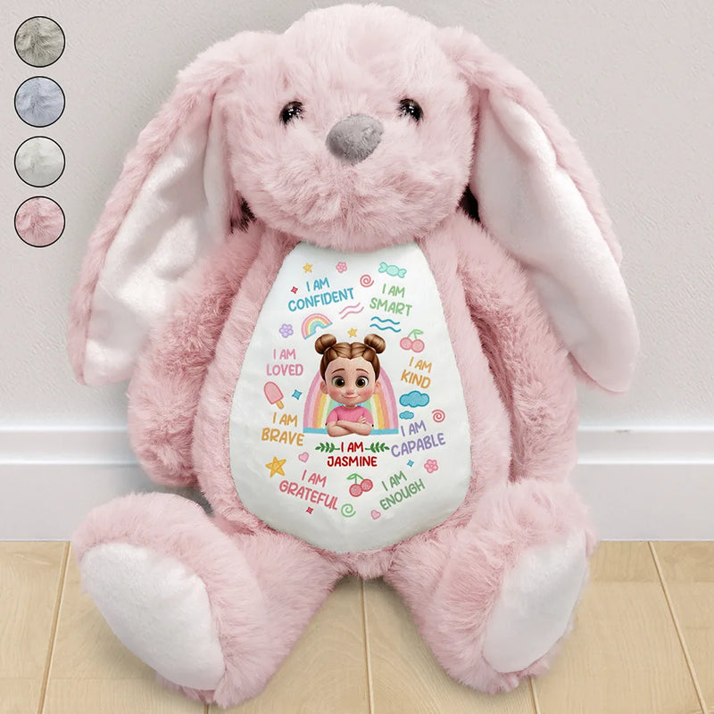 Gift For Kids, Gift For Grandkids, Grandpa - Grandkids, Grandma - Grandkids,Happy - 3D Effect Kid Baby I Am Kind I Am Smart - Personalized Soft Toy Bunny