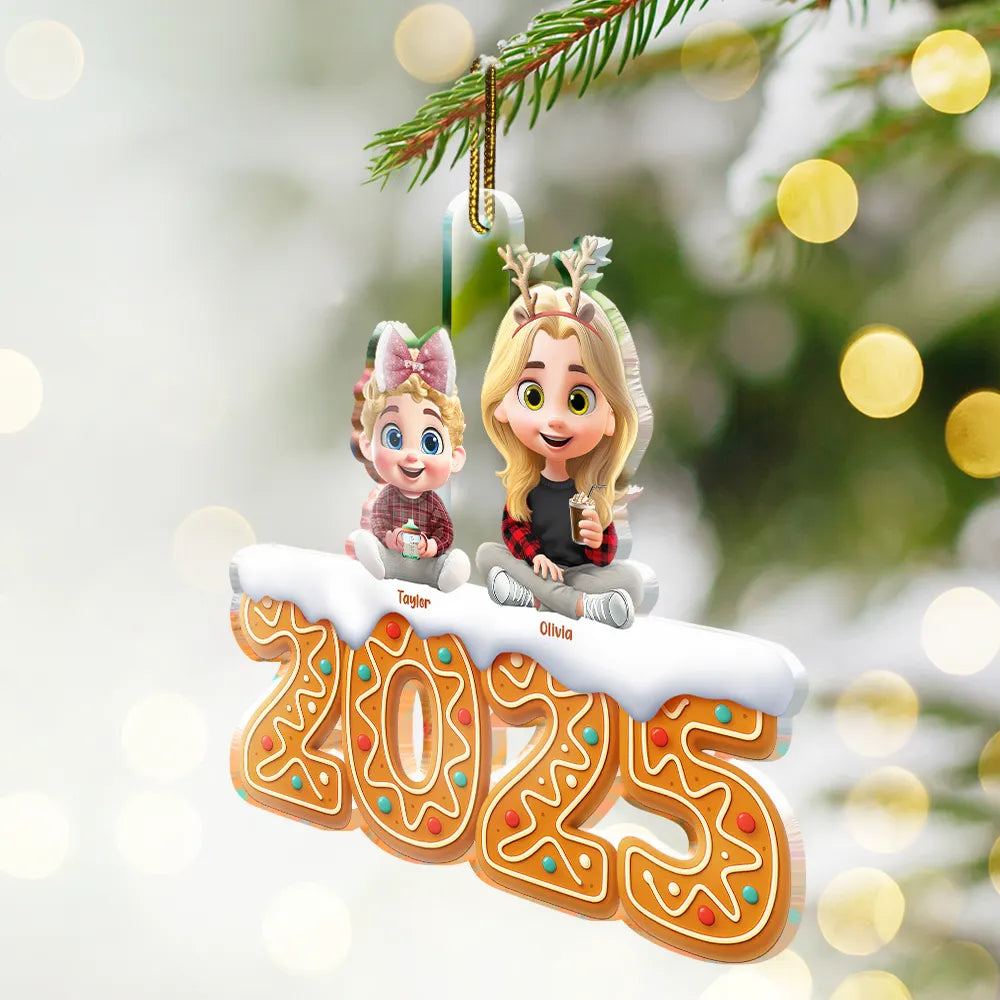 Gift For Kids,Gift For Grandkids,Gift For Grandpa,Gift For Grandma,Gift For Mother,Gift For Father,Christmas,Happy - 3D Effect Kid Baby Sitting Christmas Gingerbread - Personalized Custom Shaped Acrylic Ornament