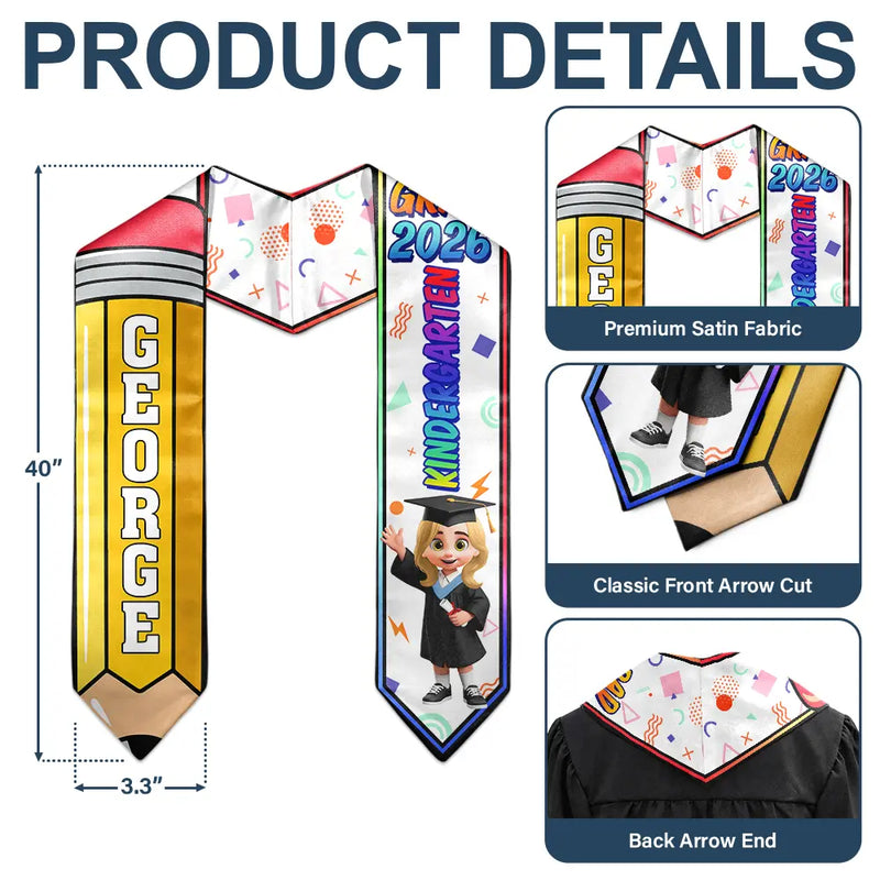 Gift For Kids, Gift For Grandkids, Grandpa - Grandkids, Grandma - Grandkids, Graduation, Happy, Top Market - 3D Effect Kid Graduation Kindergarten Preschool - Personalized Kid Graduation Stole