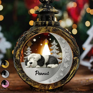 Pet Lovers,Pet Mom,Pet Dad,Dog Lovers,Dog Mom,Dog Dad,Christmas,Love - 3D Effect Dog Lying On The Moon Printed Gemstones Art - Personalized Candlelight Lantern Ornament