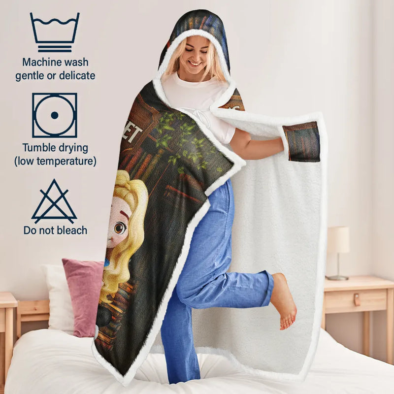 Gift For Women,Gift For Men,Reading,Top Market,Happy - 3D Effect Man Woman Reading Blanket - Personalized Wearable Hooded Blanket