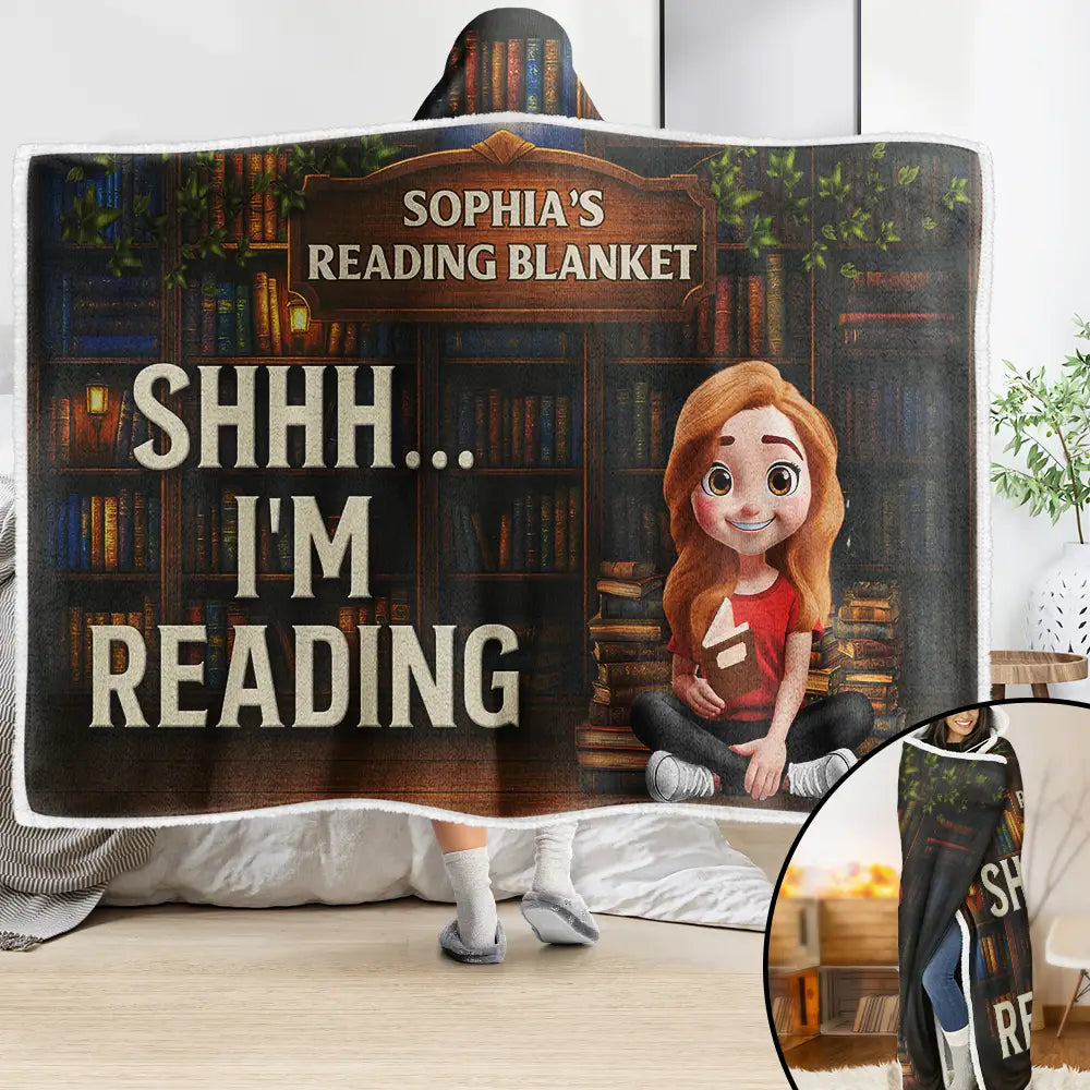3D Effect Man Woman Reading Blanket - Personalized Wearable Hooded Blanket