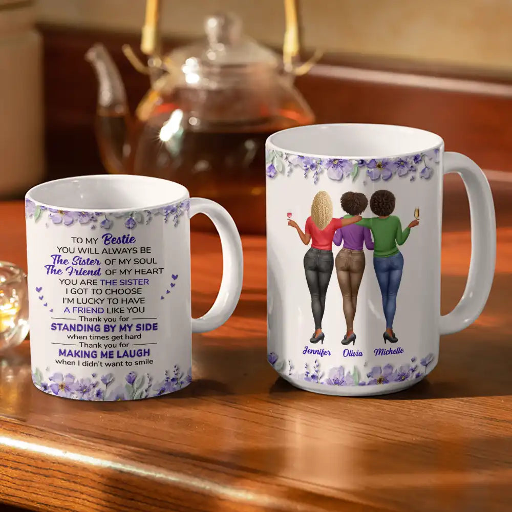 Top Market, Grateful, Gift For Bestie, Vector - 3D Effect My Bestie The Sister Of My Soul - Personalized White Edge-to-Edge Mug