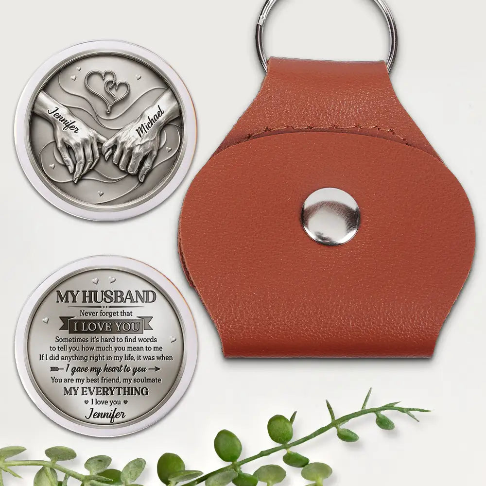 3D Effect My Husband My Wife My Soulmate My Everything - Personalized Leather Pocket Hug