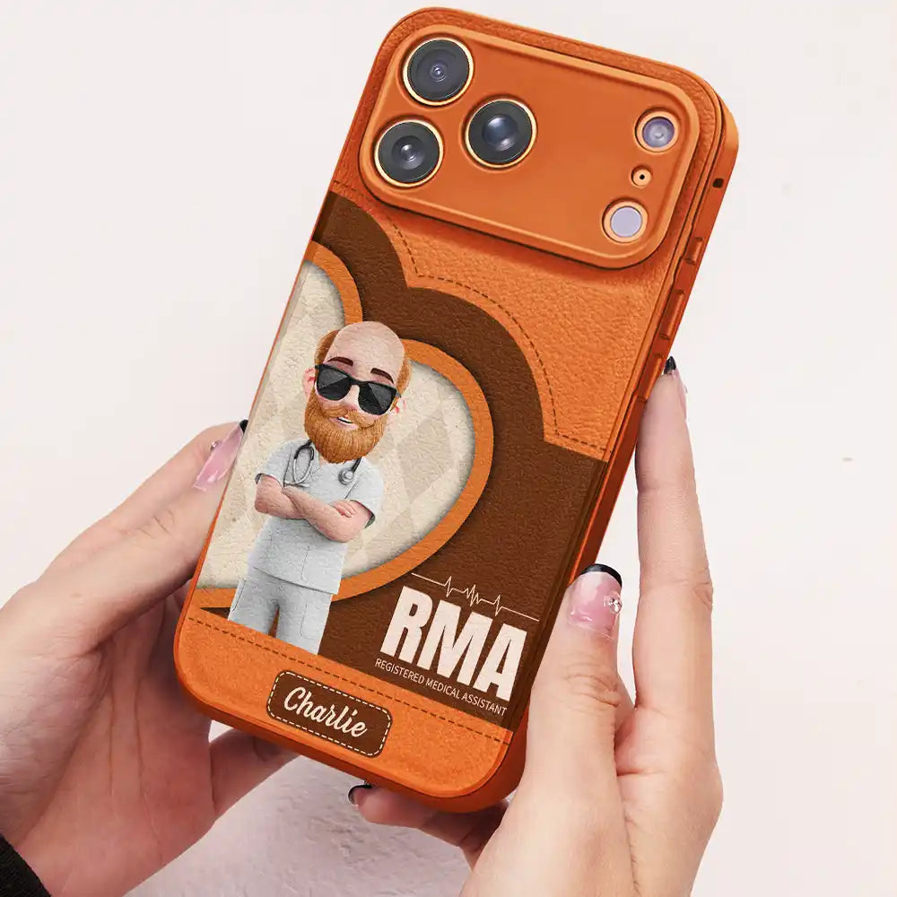 Nurse,Gift For Women,Gift For Men,Happy,Gift For Yourself,Vector,Proud - 3D Effect Nurse Job Title - Personalized Leather Phone Case