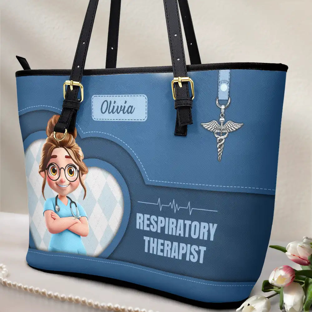 Nurse,Gift For Women,Gift For Men,Happy,Gift For Yourself,Vector,Proud - 3D Effect Nurse Job Title - Personalized Leather Tote Bag