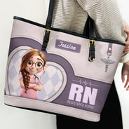 Nurse,Gift For Women,Gift For Men,Happy,Gift For Yourself,Vector,Proud - 3D Effect Nurse Job Title - Personalized Leather Tote Bag